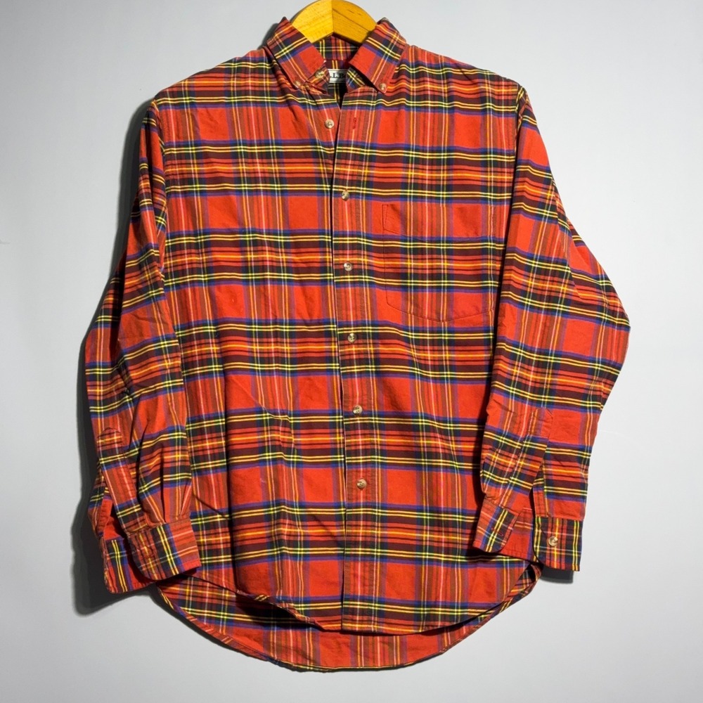 L.L. Bean Plaid Button‎ Down Shirt Mens Size Small Cotton Red Outdoor